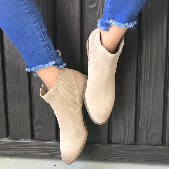 NIB Almond Suede Distressed Slip On Ankle Boots - Picture 3 of 6